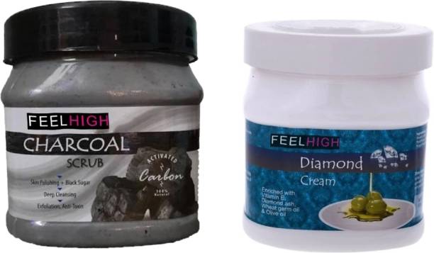feelhigh Face & Body Charcoal Scrub & Diamond Cream -Skin care Products Price in India