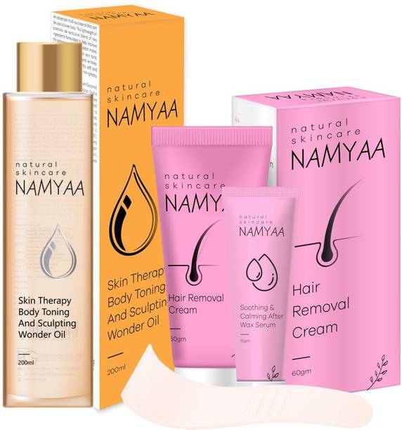 Namyaa Body Oil for Scars & stretch Marks 200ml| Hair Removal Cream for Intimate Skin with After Wax Serum 60gm