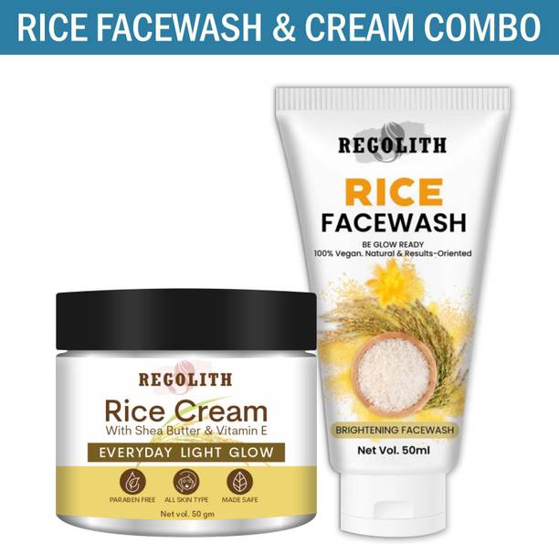 Regolith Rice Extract Face Wash and Vitamin E Cream Combo for Even Skin Tone