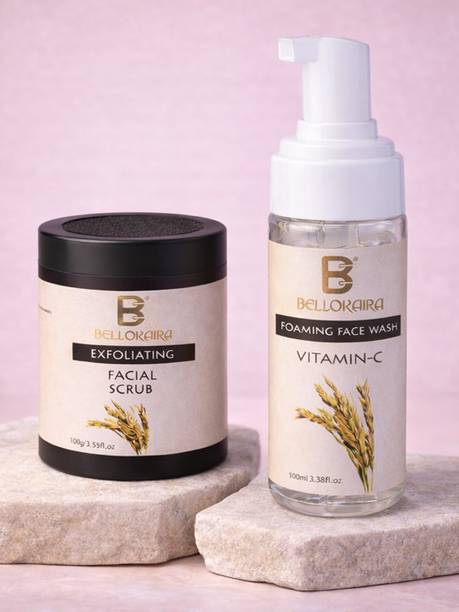 BELLOKAIRA Rice Vitamin C Foaming Face Wash with Exfoliating Face Scrub (Pack of 2)