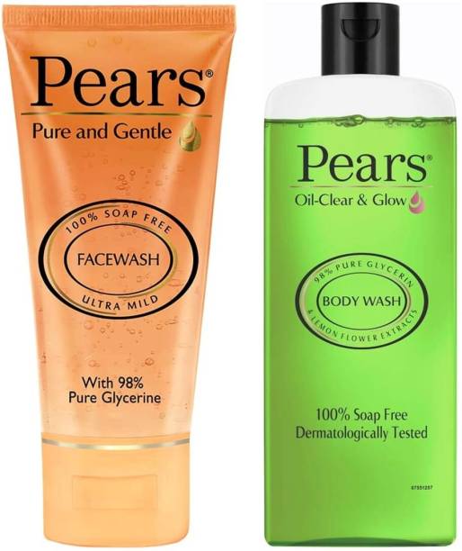 Pears Pure and Gentle Daily Cleansing Facewash 150ML, Oil clear Glow body wash 250ML