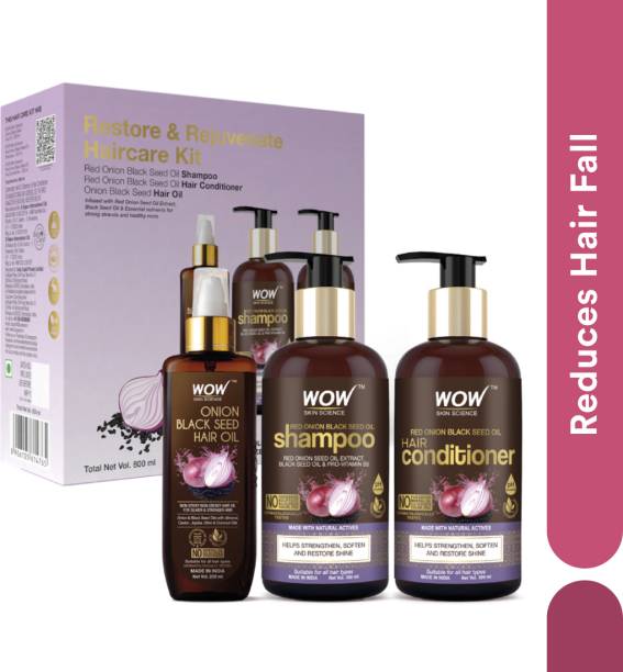WOW SKIN SCIENCE Red Onion Black Seed Oil Ultimate Hair Care Kit (Shampoo + Hair Conditioner + Hair Oil)- Net Vol