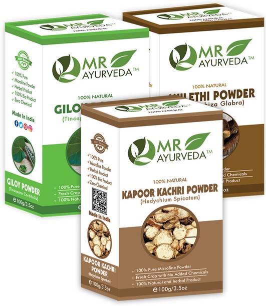 MR Ayurveda Kapoor Kachri Powder, Giloy Powder and Mulethi Powder - Pack of 3