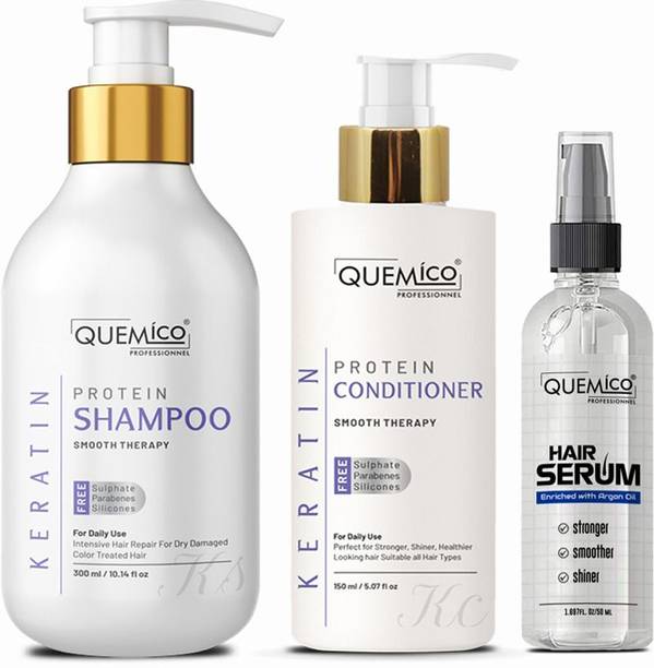 Quemico Professionnel Sulphate Free Keratin Shampoo and Conditioner with Hair Serum | No Sulfate, Parabenes and Silicones, 500ml