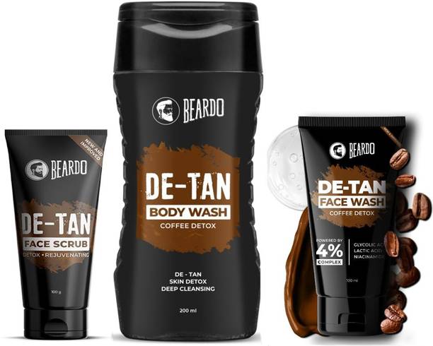BEARDO De-Tan Kit For Men | Face Wash, Face Scrub & Body Wash | Coffee & Aloe Extracts