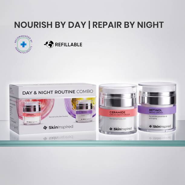 SkinInspired Day & Night Kit For Dry Skin - Retinol Night Cream (50g)+Ceramide Moisturizer (50g) | Skin Care Combo|