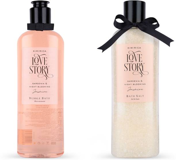 KIMIRICA Love Story Bubble Bath & Bath Salt Duo for Moisturizing & Relaxing, 100% Vegan