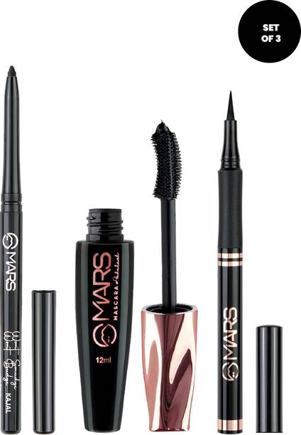 MARS Smudge Proof Long Lasting Mascara Eyliner and Kajal pack of 3