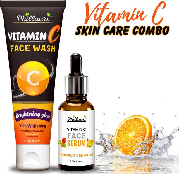 Phillauri Vitamin C Serum and Facewash for Reduce Dark Spots and Brighter Skin for All Typ of Skin Care Combo (30ml + 60ml)