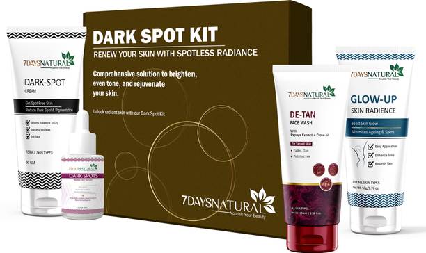 7 Days Dark Spot pigmentation Acne De Tan wrinkle Removal Kit with dark spot cream serum , vitamin c face wash & skin radiance cream