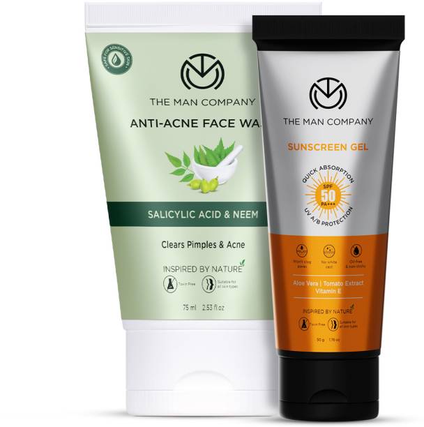 THE MAN COMPANY Sunscreen Gel SPF 50 PA+++ with Anti-Acne Face Wash Combo for Men
