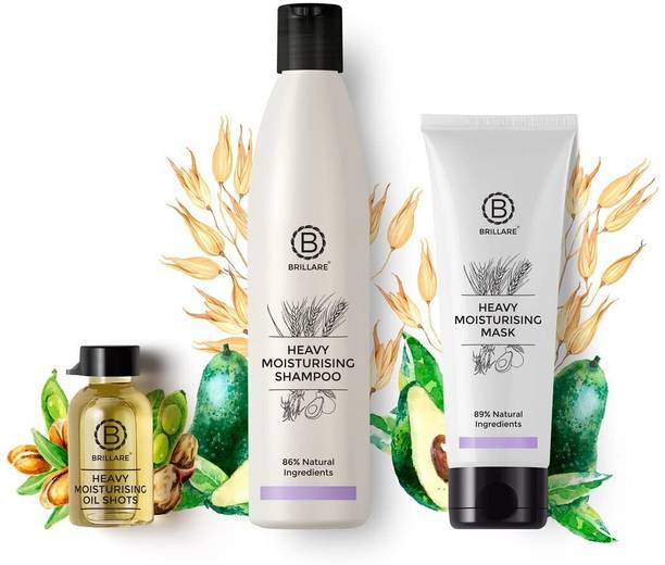 BRILLARE Heavy Moisturising Hair Combo for Frizzy Hair, Shampoo, Conditioner & Oil shots