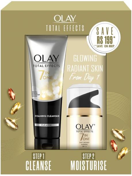OLAY Total Effects 7 in 1, Exfoliating Cleanser 100g + Anti Ageing Moisturiser (SPF 15) 50g