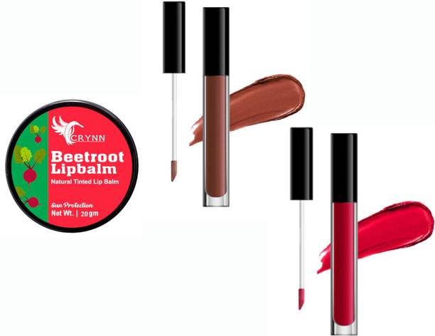 Crynn Essential BeetRoot Natural Tinted Lip Balm Sun Protection& Waterproof Liquid Lipstick Red& Maroon Pack Of 2(Multicolor)