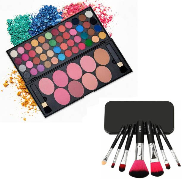 INDIANA HUDA Fabulous 48 Colors Miss EyeShadow Palette with 9 Beauty Blushers Gold Palette & 7 Pcs Makeup Brush With Case