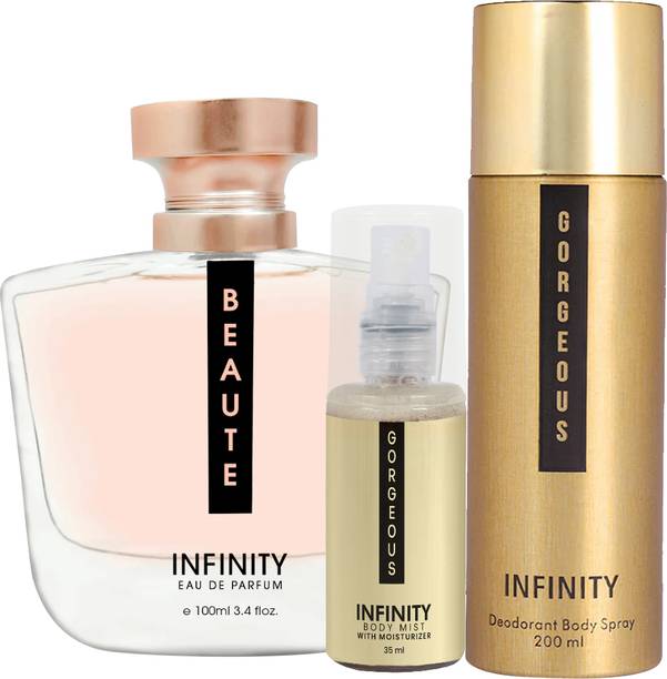 INFINITY Beaute EDP Perfume 100ml, Gorgeous Deo Body Spray 200ml, Gorgeous Body Mist 35ml