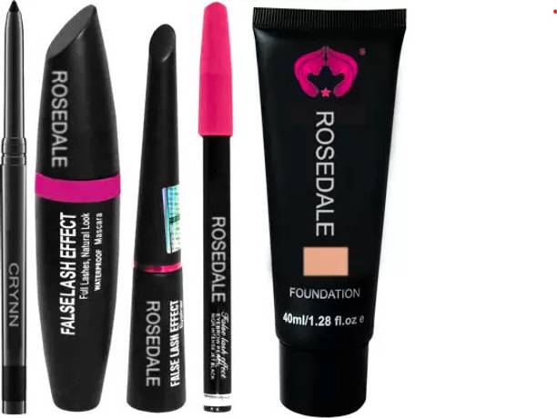 Crynn HD9 Beauty Kajal & 3in1 Eyeliner , Mascara , Pencil & Full Coverage Swiss Magnet Face & Body Foundation (5 Items in the set)