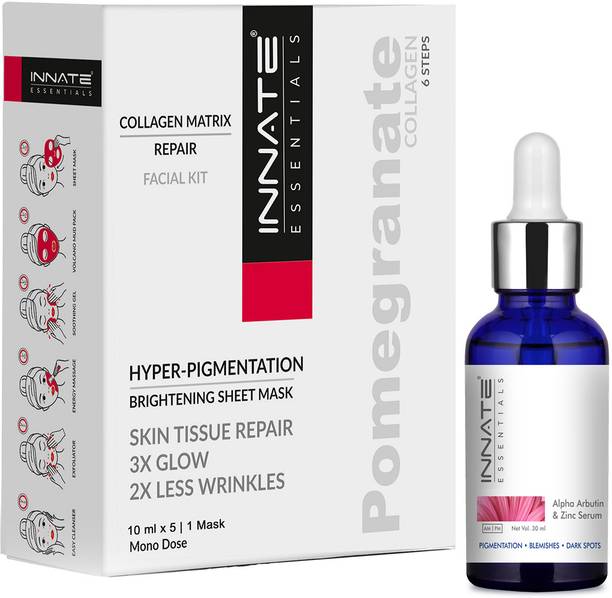 INNATE Pigmentation Combo Arbutin & Zinc Face Serum 30ml + Pomegranate Facial Kit - 6 Steps