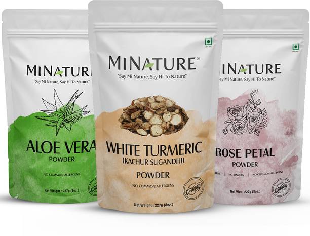 mi nature Combo Pack of White Turmeric Powder, Aloe vera Powder and Rose Petal Powder | Herbal Face & Skin Care