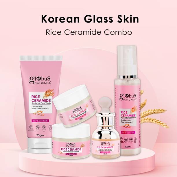 Globus Naturals Ceramide Glow Rice Radiance Combo For Korean Glass Skin Face Wash