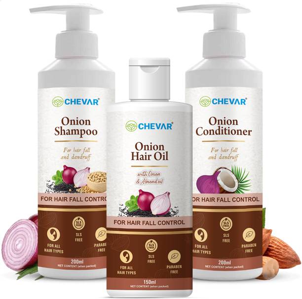 Chevar Onion Anti-Hair Fall Combo for Complete Hair Care onion hair oil + onion shampoo + onion conditioner