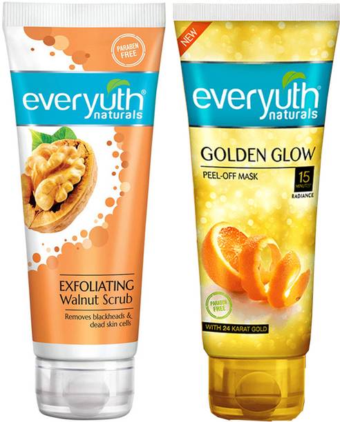 Everyuth Naturals Exfoliting Walnut Scrub (100g), Golden Glow Peel off Mask (100g)
