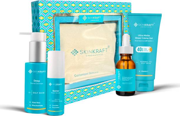 Skinkraft Morning Routine Kit | Pack of 4 | Face Cleanser + HA Face Serum + Ultra Matte SPF 40 Sunscreen + Oil Balance Moisturiser
