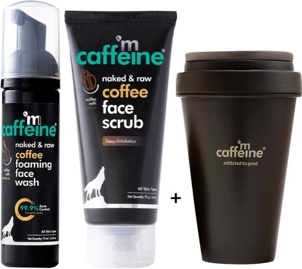 mCaffeine Free Coffee Body Wash with Acne Control Foaming Face Wash & Tan Removal Face Scrub
