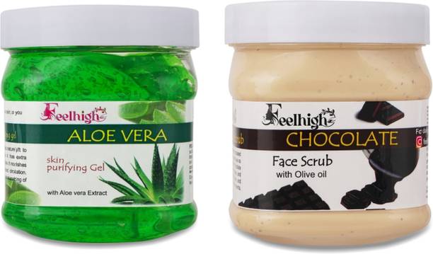 feelhigh ALOEVERA GEL 500GM & CHOCOLATE SCRUB -500GM- FACE & BODY CARE -SKIN CARE PRODUCTS