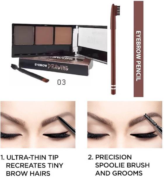 Facejewel Eyebrow Enhancer Powder With Brush & Brown Eyebrow Pencil Combo -2pcs