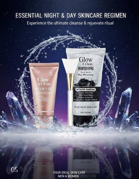 TTSQQ 05 Activated Charcoal Face Wash with Collagen Night Mask & Facial Applicator Brush – Complete Day & Night Skincare Combo