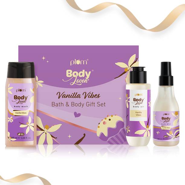 Plum BodyLovin' Vanilla Vibes Bath & Body Gift Set | Body Wash | Body Mist | Body Oil