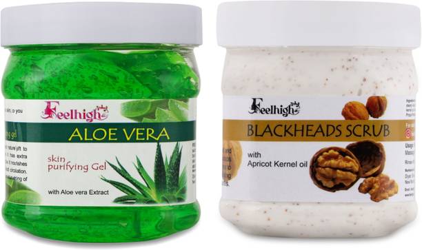 feelhigh ALOEVERA GEL 500GM & BLACKHEAD SCRUB -500GM- FACE & BODY CARE -SKIN CARE PRODUCTS