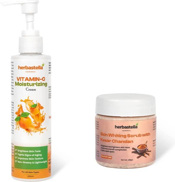 HERBASTELLA Combo Moisturizing cream and Scrub with kesar channdan