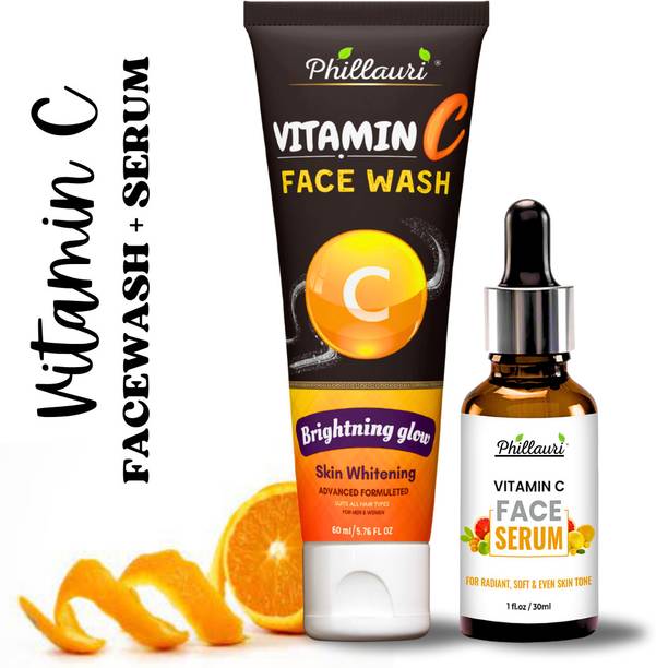 Phillauri Natural Glowing Beauty With Vitamin C Serum and Facewash for Brightening Face for All of Skin Care Combo(30ml +60ml)