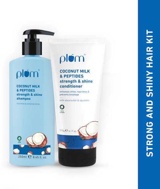 Plum Coconut Milk & Peptides Shiny Hair Duo| Shampoo and Conditioner I Enhances Shine, Strengthens Strands| Paraben-Free