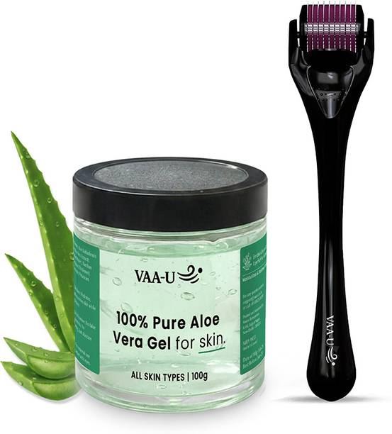 VAA-U Aloe Vera Gel for Skin & Hair (100g) with Derma Roller (0.5mm) | Hydrates & Smoothens Skin