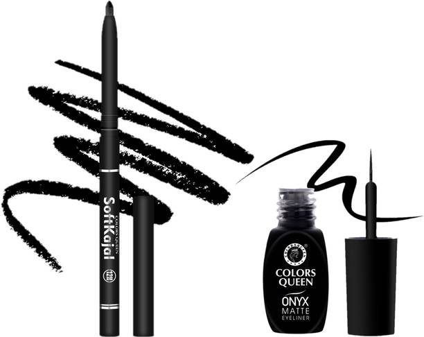 COLORS QUEEN Soft Kajal 12 Hrs Long Stay & Onyx Matte Eyeliner Combo Waterproof