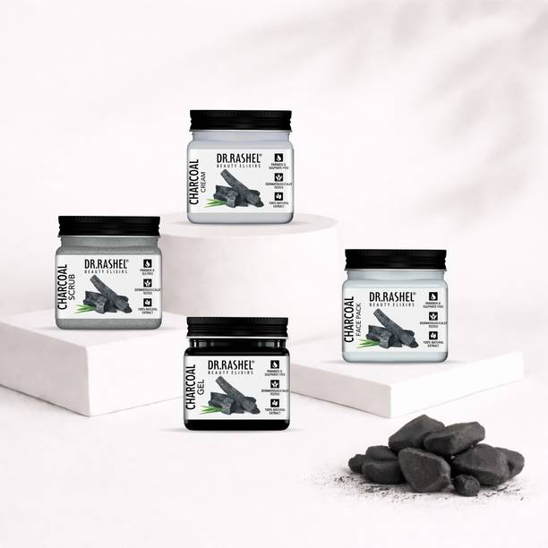 DR.RASHEL Charcoal Mini Jars Combo (Scrub, Gel, Cream, Face Pack)