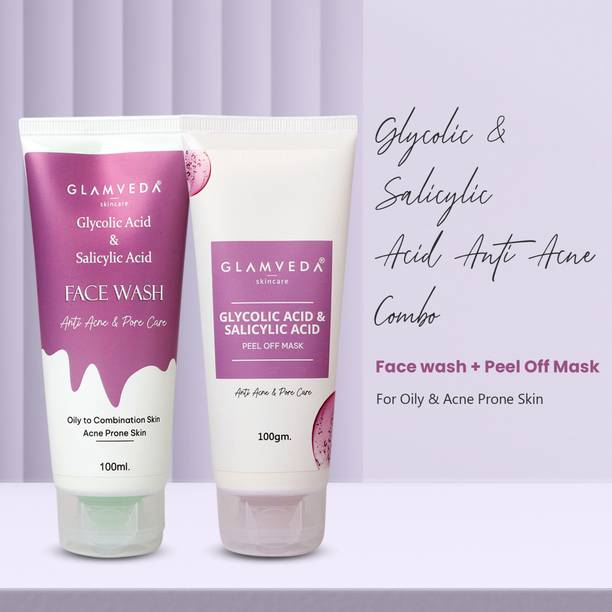 GLAMVEDA Glycolic & Salicylic Acid Anti Acne Combo ( Face wash + Peel Off Mask )