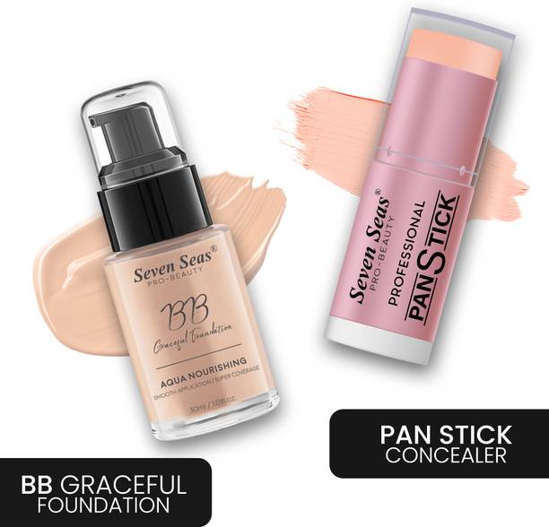 Seven Seas BB Graceful Liquid Foundation With Professional Pan Stick | Oil free and Water Resistant