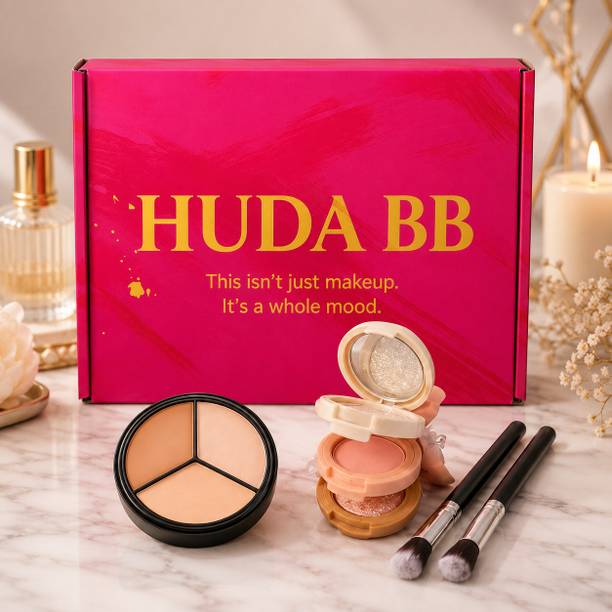 huda.bb Professional 3-in-1 blusher & highlighter, Concealer with Two makeup brushes