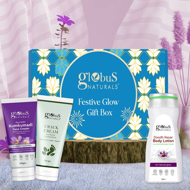 Globus Naturals Winter Care Gift Box-Doodh Kesar Body Lotion, Crack Cream, Kumkumadi Face Cream