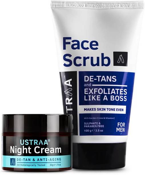 USTRAA De -Tan Face Scrub -100g & Night Cream - De-tan and Anti-aging - 50g