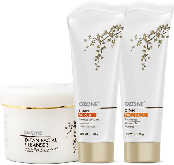 OZONE D Tan Trio (D Tan Cleanser 250g + D Tan scrub 100g + D Tan face pack 100g)