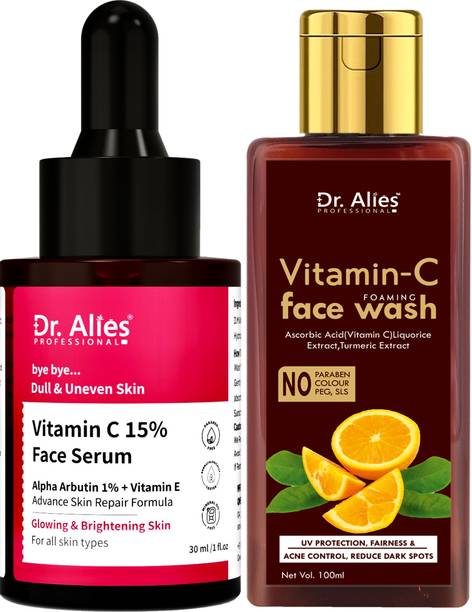 Dr. Alies Professional 15% Vitamin C Face Serum With Vitamin c facewash | Skin Brightening | Dark Spots | Anti-Aging Combo
