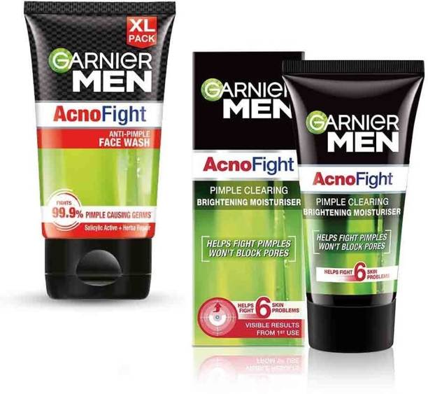 GARNIER Men, Anti-Pimple Face Wash 150g, Acno Fight Pimple Clearing Brightening Moisturizer, 45g