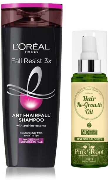 PINKROOT Hair Re-Growth Oil (100ml) & L'OREAL FALL RESIST 3X Shampoo Price in India