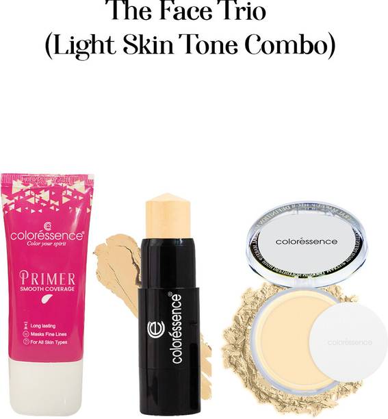 COLORESSENCE Face Trio Kit (Combo of 3) for Light Skin Tone - Primer, Panstick & Compact