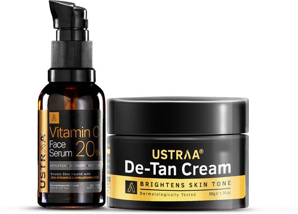 उस्त्रा De-Tan Face Cream - Effective Tan Removal & Vitamin C Face Serum